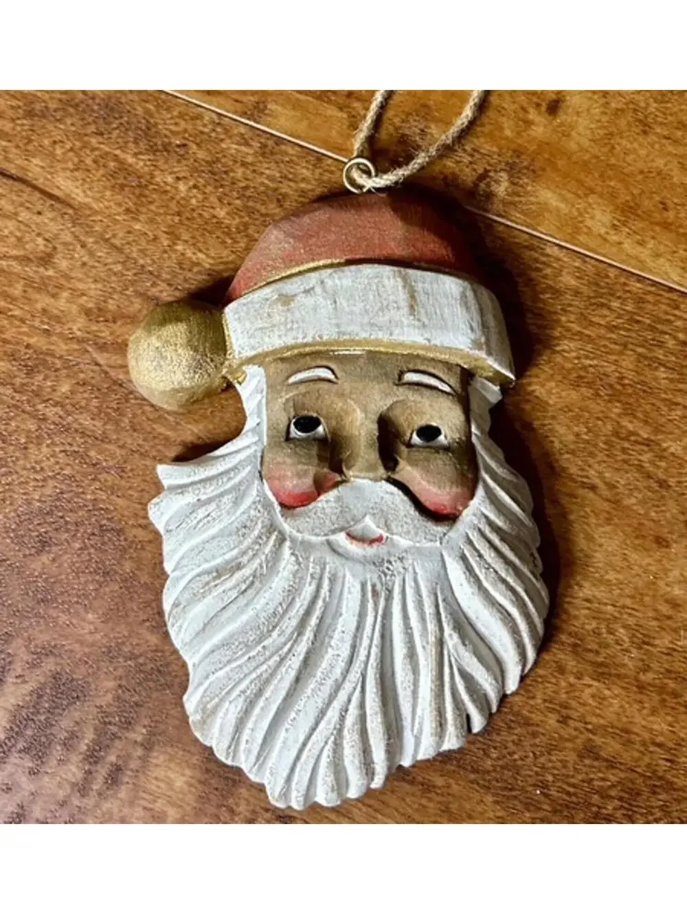 Hand-Carved Wooden Santa Claus Christmas Ornament Made in Phillipines
